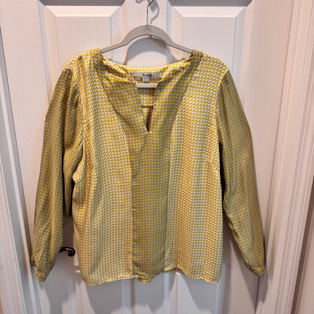Woman's Silk Pattern Blouse, Yellow & Gray, Size 16R